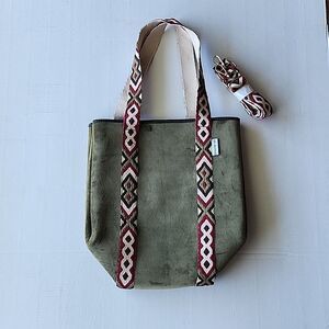 New Ahdorned 2 in 1 Velour Tote in Army Green